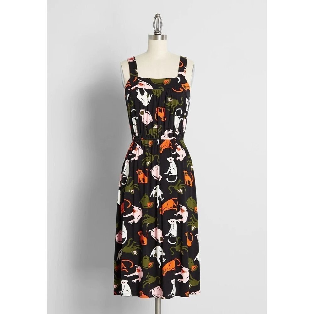 NWT ModCloth Black Midi Monkey Dress S